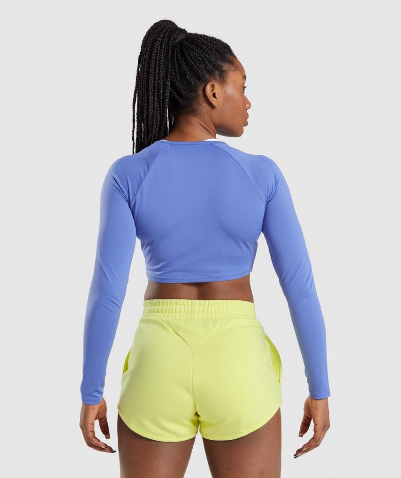 Women's Gymshark Training Long Sleeve Cropped Tops Blue | CA 0ND136